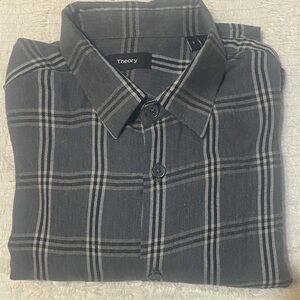 Theory Men's Charcoal Checkered Shirt